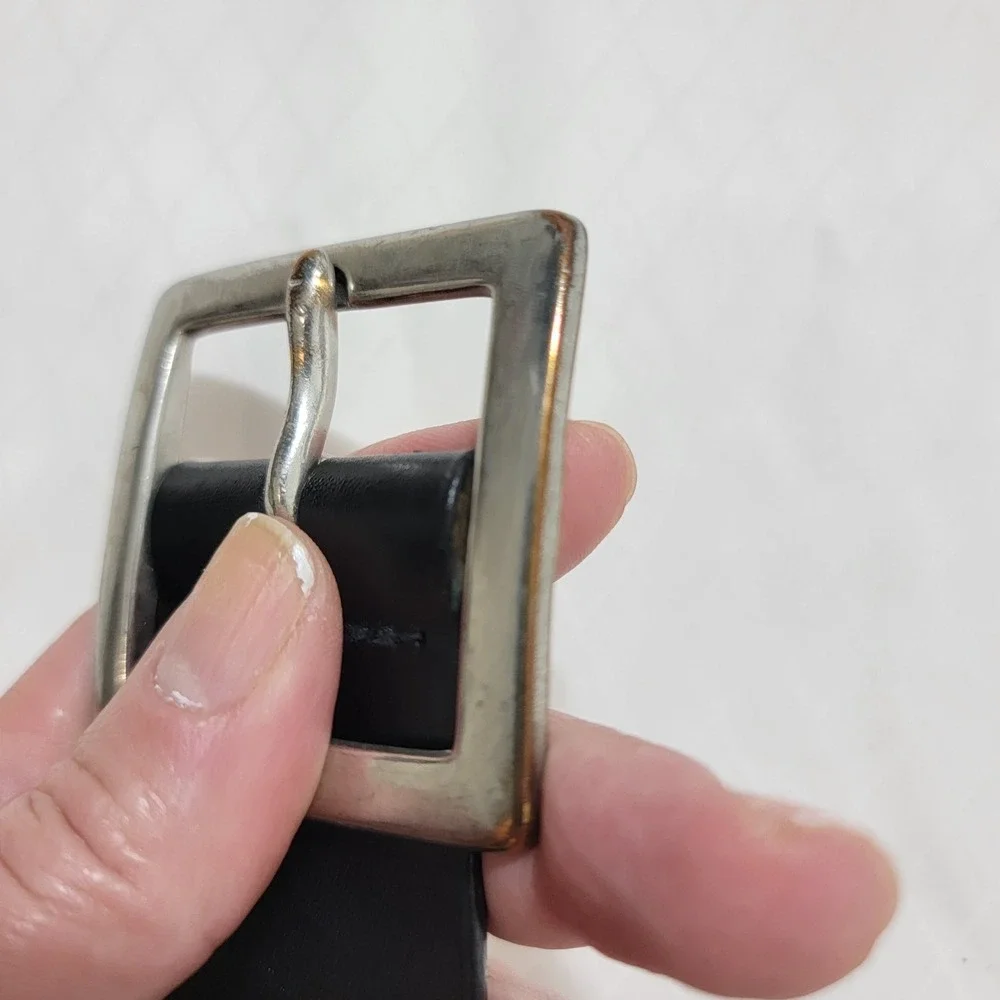 VTG Ann Taylor Black Leather Belt Made in England Silver Square Buckle Womens L